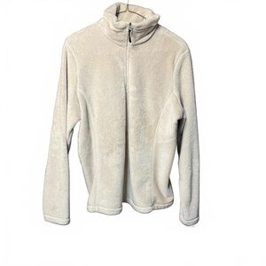 Lands End Cream Fleece Pullover Full Zip‎ Stand Collar Long Sleeve Jacket 10 12